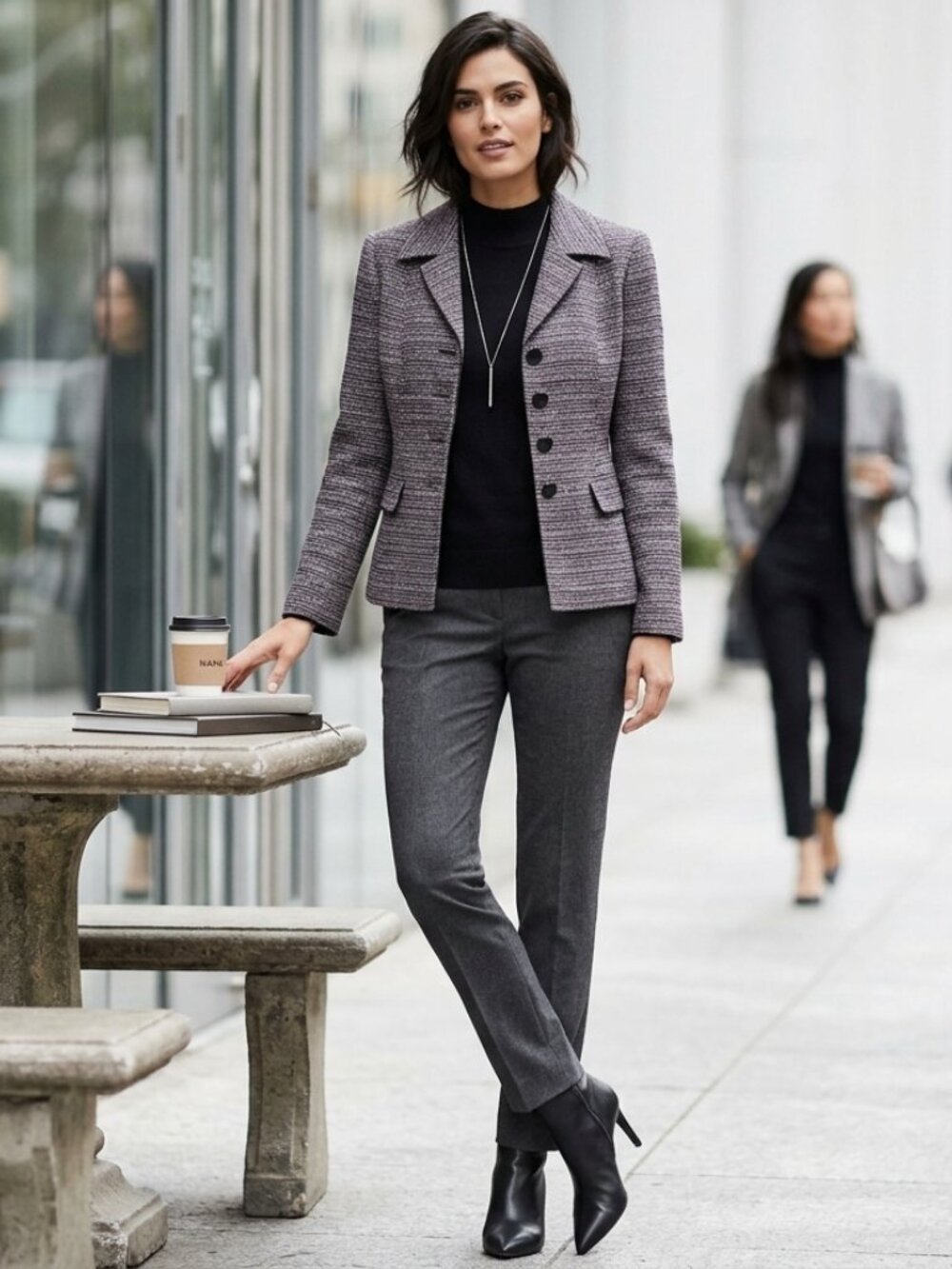 Le Suit Blazer Coat Womens Size 6 Long Sleeves Striped Black Purple